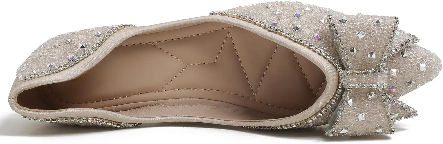 Flats Shoes Women Rhinestone Wedding Flats Comfort Pointed Toe Ballet Flat Shoe Low Heel Dress Shoes Sparkly Flats for Women