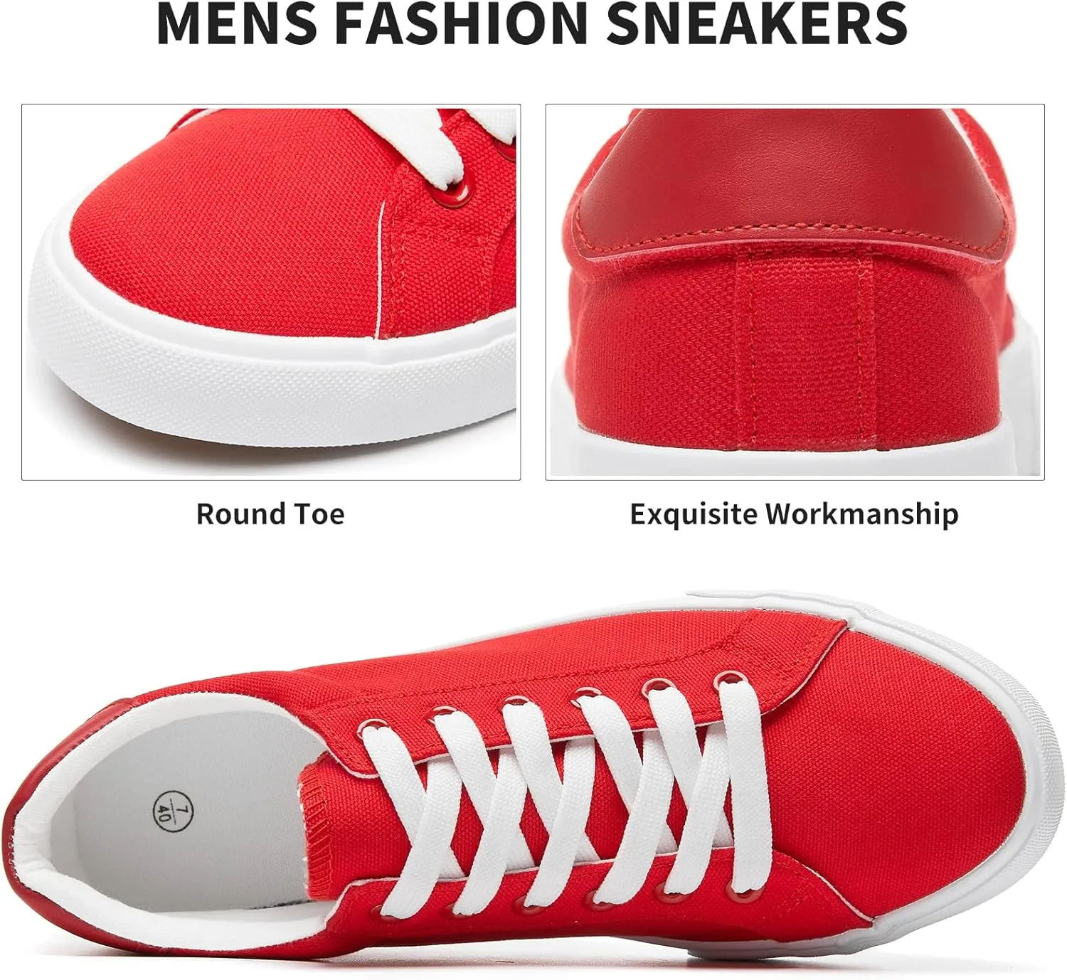 FRACORA Mens Canvas Shoes White Black Sneakers Low Top Lace Up Casual Shoes