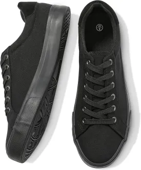 FRACORA Mens Canvas Shoes White Black Sneakers Low Top Lace Up Casual Shoes