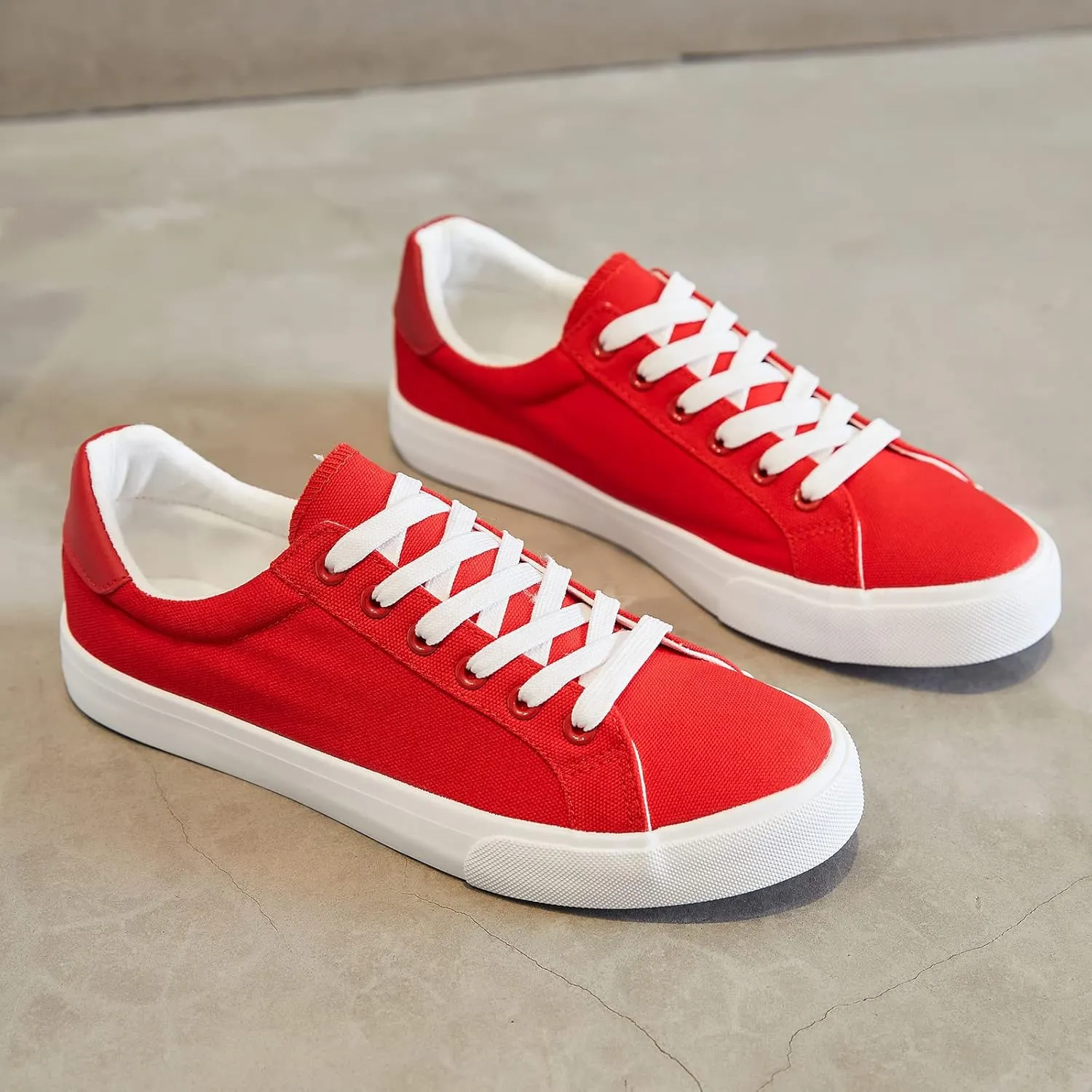FRACORA Mens Canvas Shoes White Black Sneakers Low Top Lace Up Casual Shoes