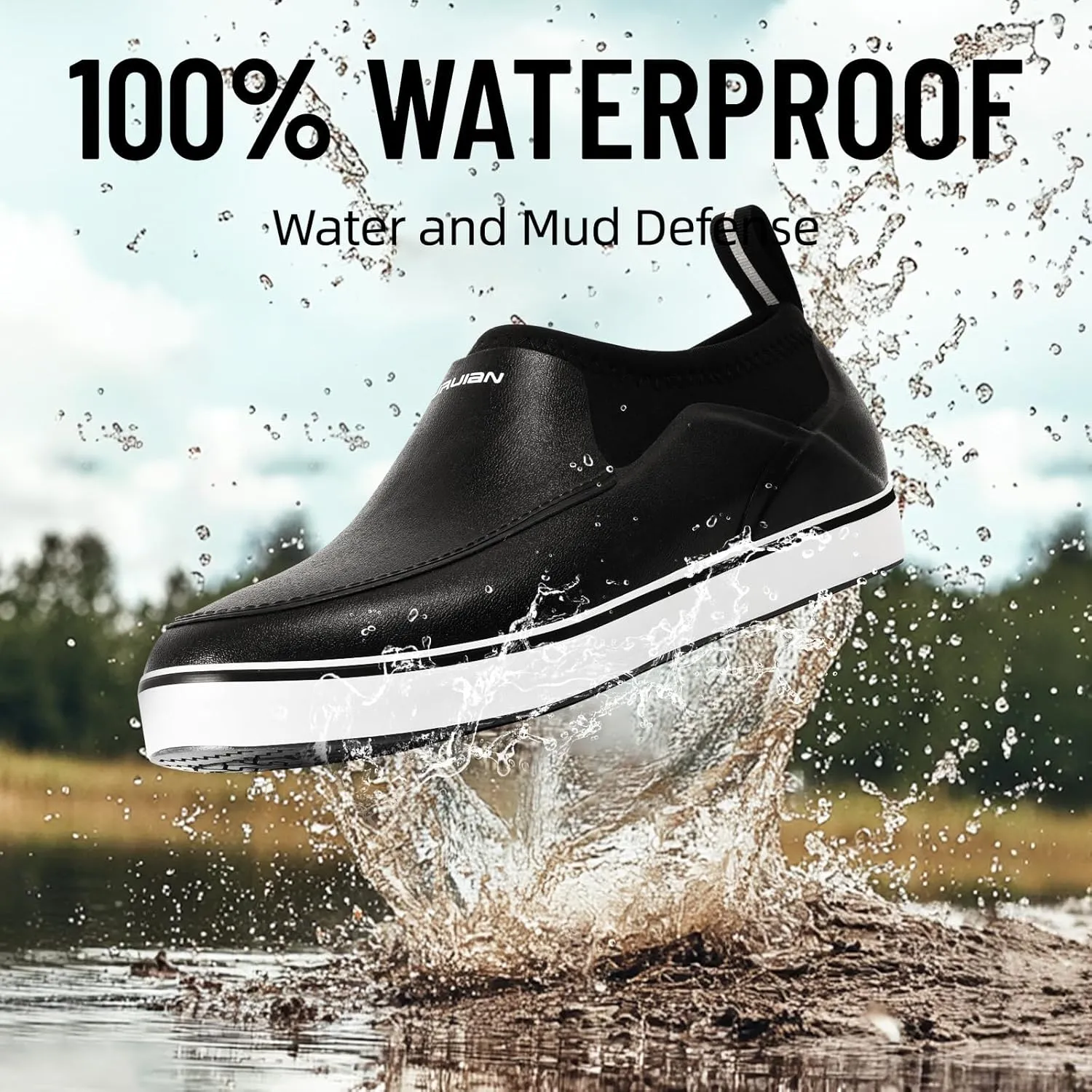 Furuian Men's Deck Shoes, Short Deck Boots Rain Boots Waterproof Rain Fishing Shoes Slip-on Rubber Loafers Lightweight Shoes for Walk Boating Sailing & Gardening