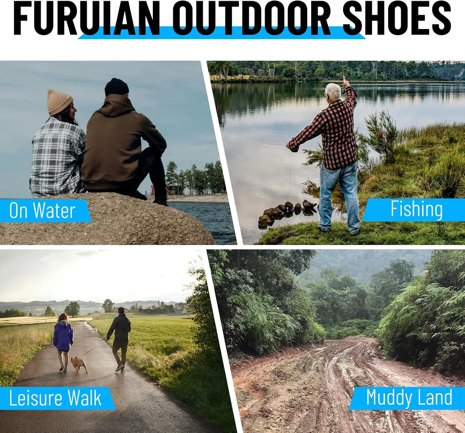 Furuian Men's Deck Shoes, Short Deck Boots Rain Boots Waterproof Rain Fishing Shoes Slip-on Rubber Loafers Lightweight Shoes for Walk Boating Sailing & Gardening