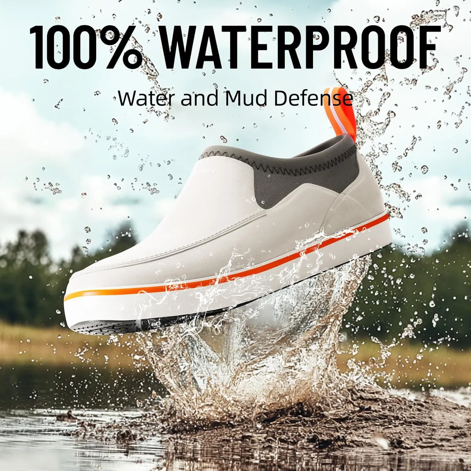 Furuian Men's Deck Shoes, Short Deck Boots Rain Boots Waterproof Rain Fishing Shoes Slip-on Rubber Loafers Lightweight Shoes for Walk Boating Sailing & Gardening