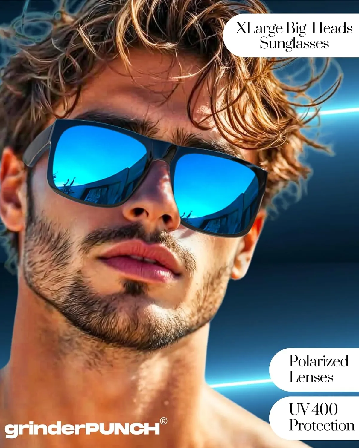 grinderPUNCH Mens Oversized Sunglasses XL Big Head Fit, Extra Wide Frame Sunglasses for Men, Big Heads, XXL Large Wide Shades