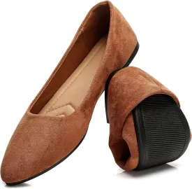 HEAWISH Womens Black Flats Shoes Comfortable Suede Pointed Toe Slip On Casual Ballet Flats Dress Shoes Nude Flats