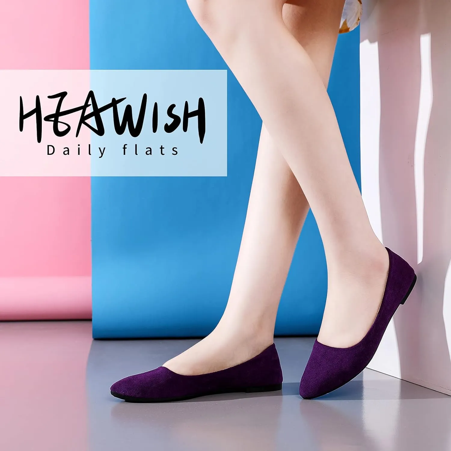 HEAWISH Womens Black Flats Shoes Comfortable Suede Pointed Toe Slip On Casual Ballet Flats Dress Shoes Nude Flats