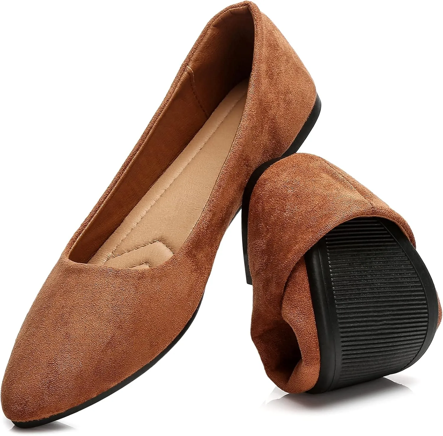 HEAWISH Womens Black Flats Shoes Comfortable Suede Pointed Toe Slip On Casual Ballet Flats Dress Shoes Nude Flats