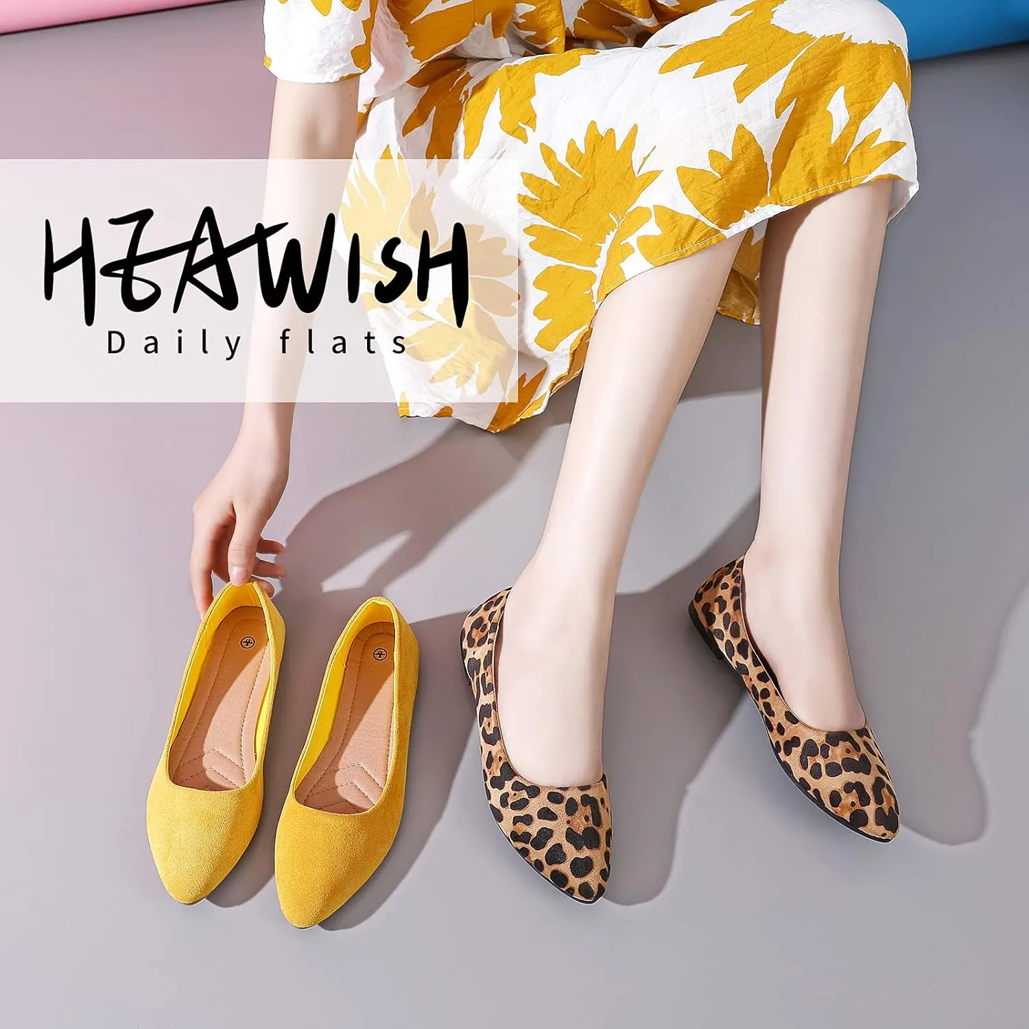 HEAWISH Womens Black Flats Shoes Comfortable Suede Pointed Toe Slip On Casual Ballet Flats Dress Shoes Nude Flats