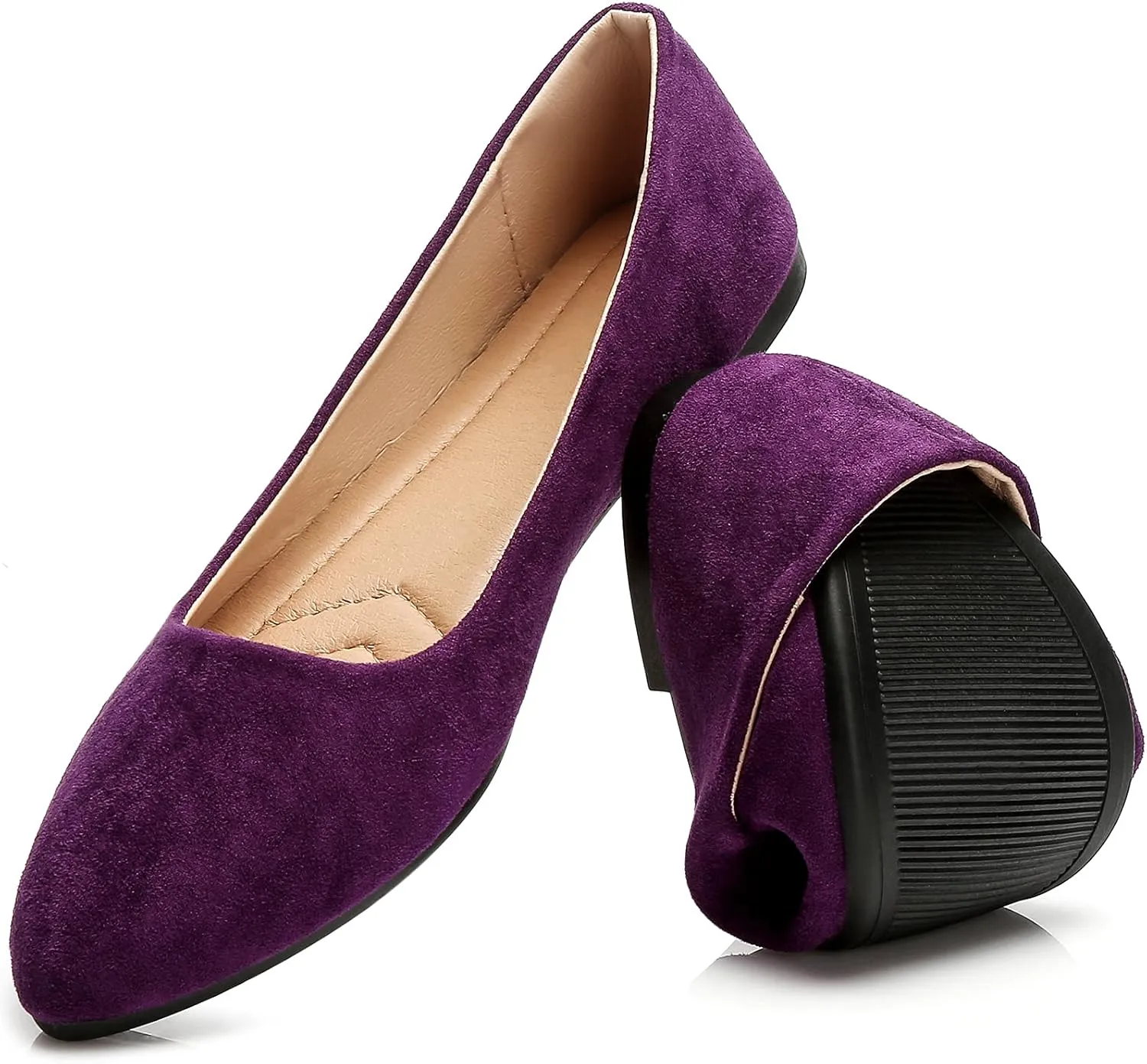 HEAWISH Womens Black Flats Shoes Comfortable Suede Pointed Toe Slip On Casual Ballet Flats Dress Shoes Nude Flats