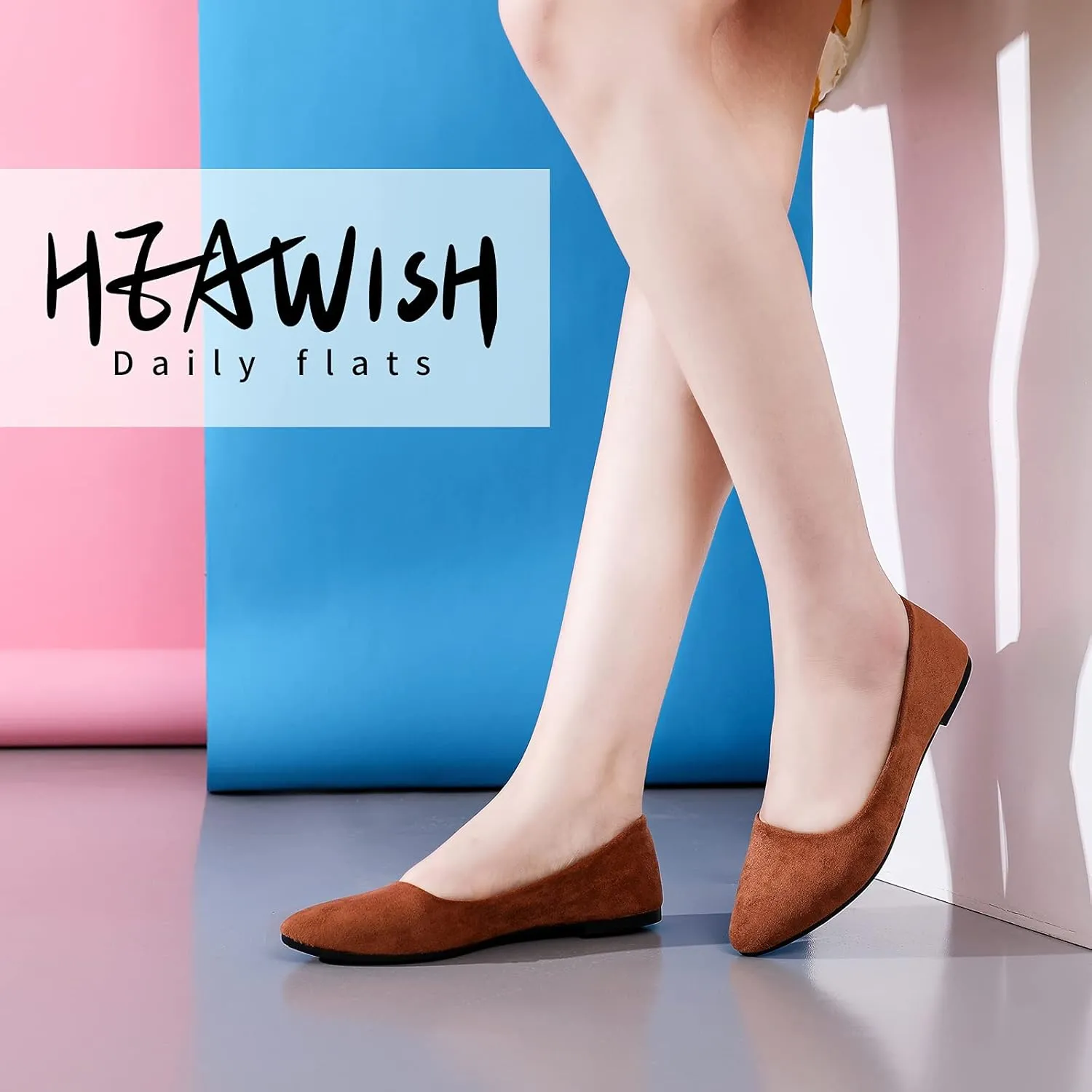 HEAWISH Womens Black Flats Shoes Comfortable Suede Pointed Toe Slip On Casual Ballet Flats Dress Shoes Nude Flats