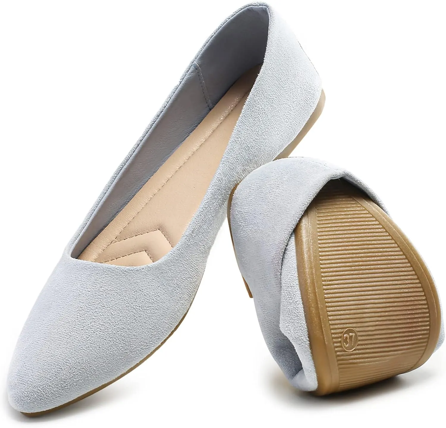 HEAWISH Womens Black Flats Shoes Comfortable Suede Pointed Toe Slip On Casual Ballet Flats Dress Shoes Nude Flats