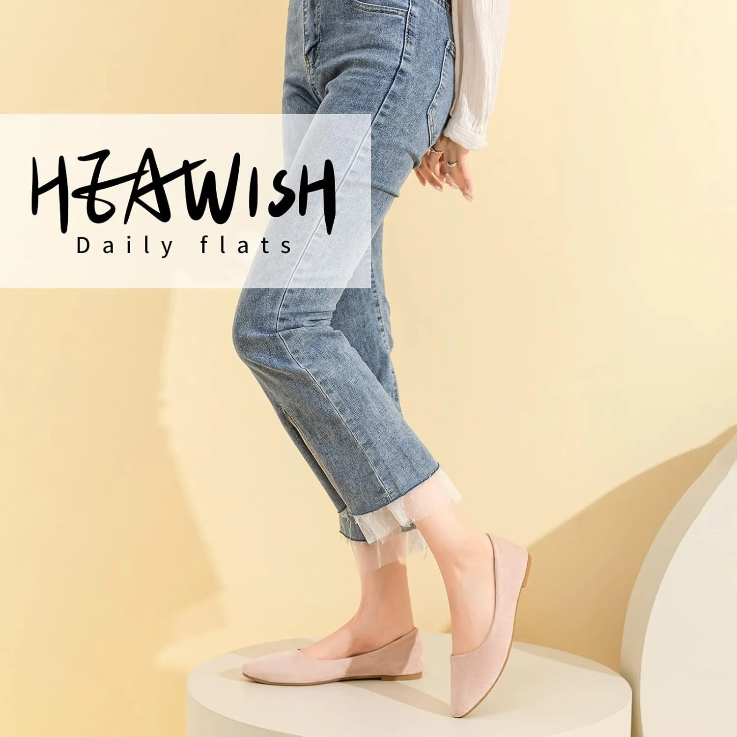 HEAWISH Womens Black Flats Shoes Comfortable Suede Pointed Toe Slip On Casual Ballet Flats Dress Shoes Nude Flats