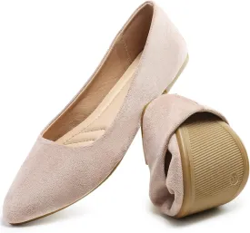 HEAWISH Womens Black Flats Shoes Comfortable Suede Pointed Toe Slip On Casual Ballet Flats Dress Shoes Nude Flats