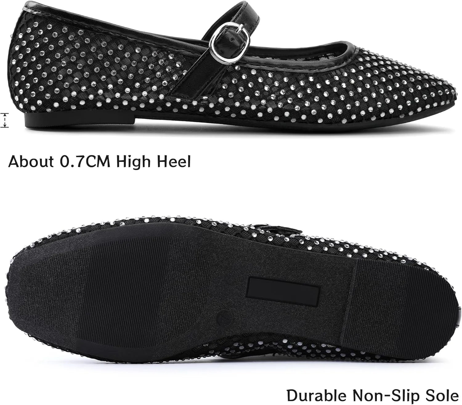 HOMETRUE Women's Mesh Ballet Flats Buckle Strap Sparkly Rhinestone Mary Jane Ballerina Breathable Summer Dress Shoes Womens Sandals