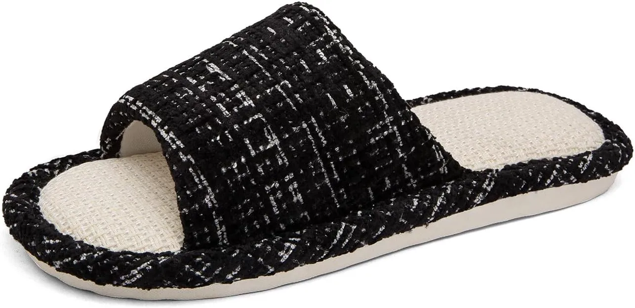 House Slippers Indoor Cotton Flax Slippers, Women's and Men's Casual Soft Non-slip Open Toed Mute Slippers