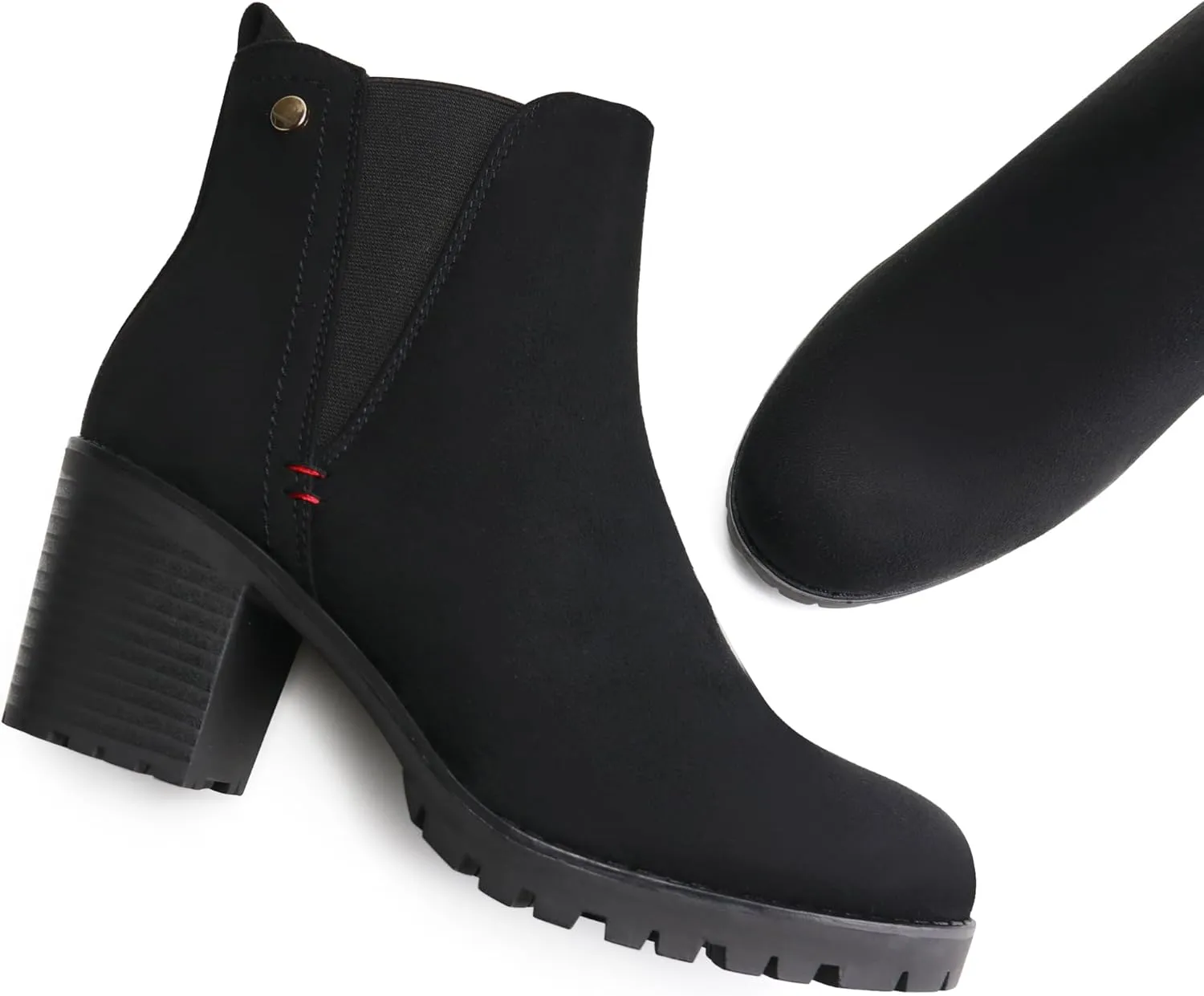 JABASIC Women Casual Ankle Booties Block Heel Slip On Chelsea Boots
