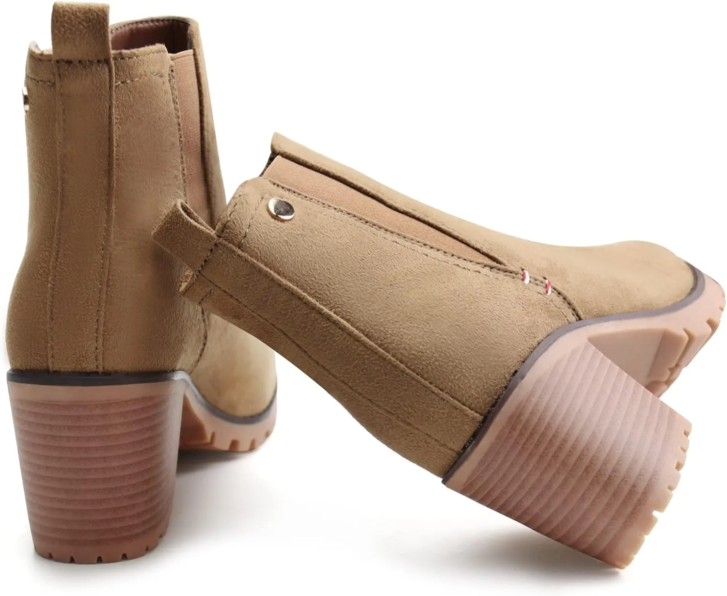 JABASIC Women Casual Ankle Booties Block Heel Slip On Chelsea Boots