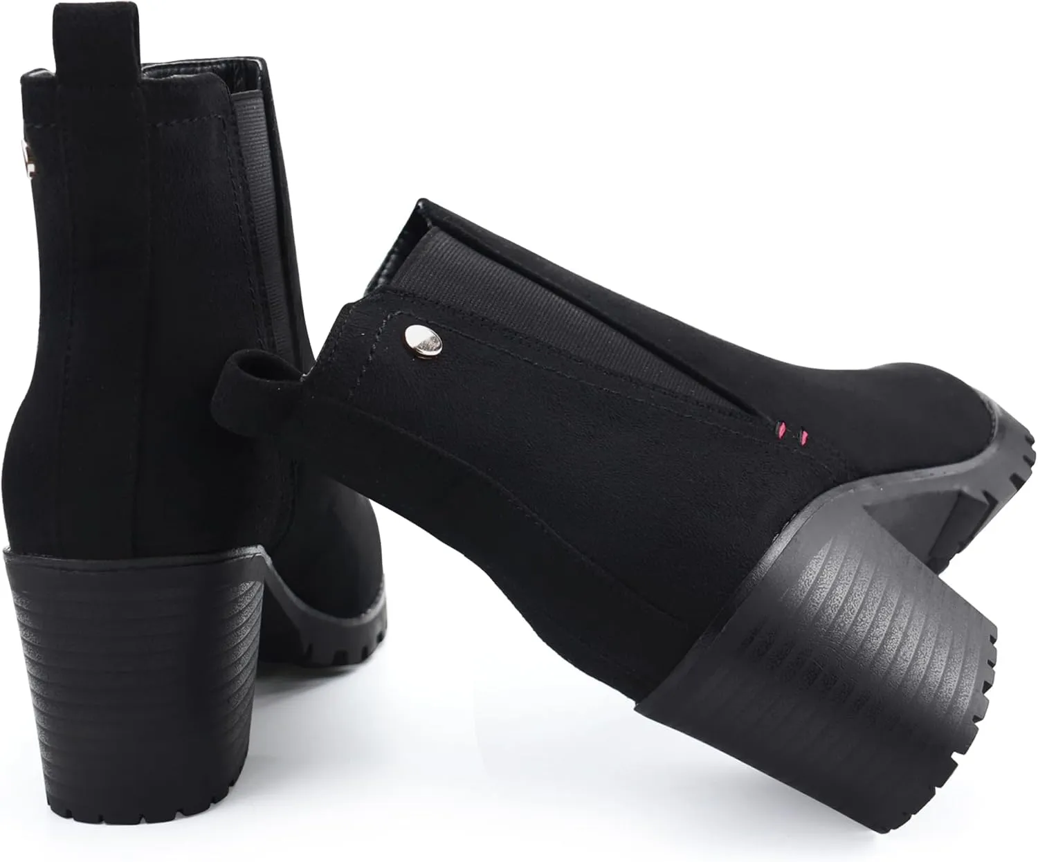 JABASIC Women Casual Ankle Booties Block Heel Slip On Chelsea Boots