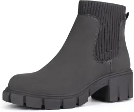 JABASIC Womens Chunky Ankle Boots Slip on Chelsea Boots Elastic Booties