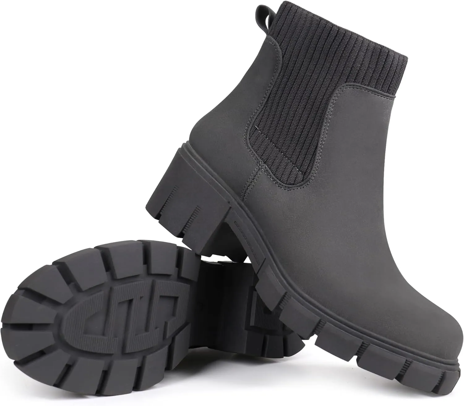 JABASIC Womens Chunky Ankle Boots Slip on Chelsea Boots Elastic Booties