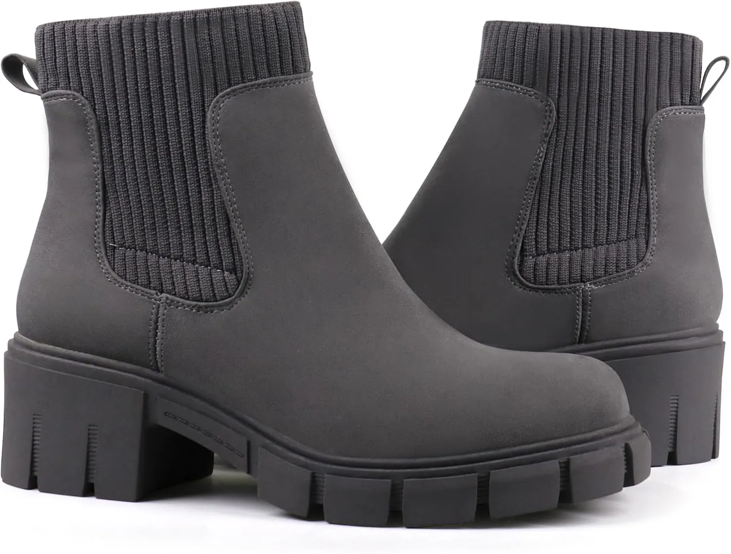 JABASIC Womens Chunky Ankle Boots Slip on Chelsea Boots Elastic Booties