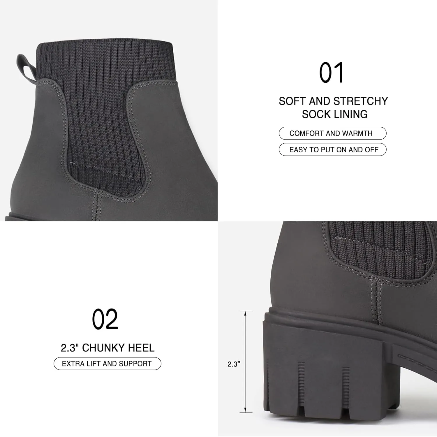 JABASIC Womens Chunky Ankle Boots Slip on Chelsea Boots Elastic Booties