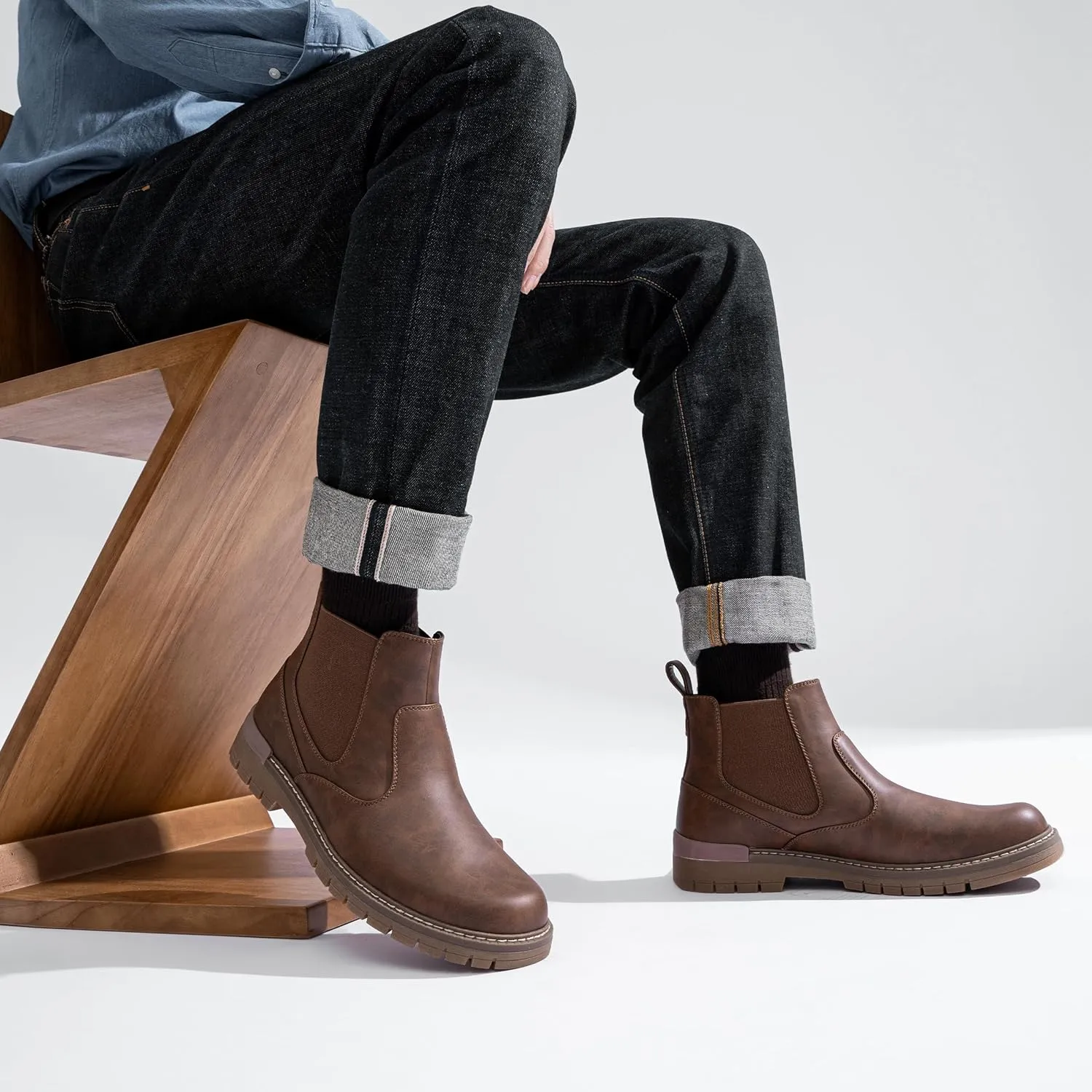 Jousen Mens Boots Retro Chelsea Boots Mens Casual Slip On Boots for Men