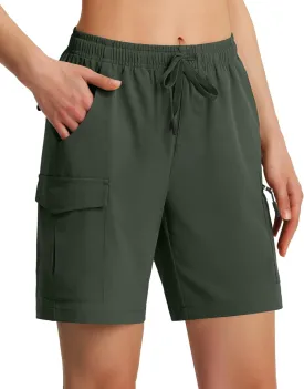 Ksmien Women's 7" Hiking Cargo Shorts Lightweight Quick Dry Ladies Summer Shorts with Zipper Pockets for Travel Golf
