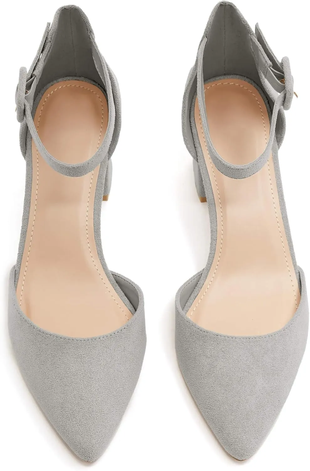 LAICIGO Women's Pointed Toe Pumps Ankle Strap Buckle Chunky Block Heel Dress D'Orsay Shoes