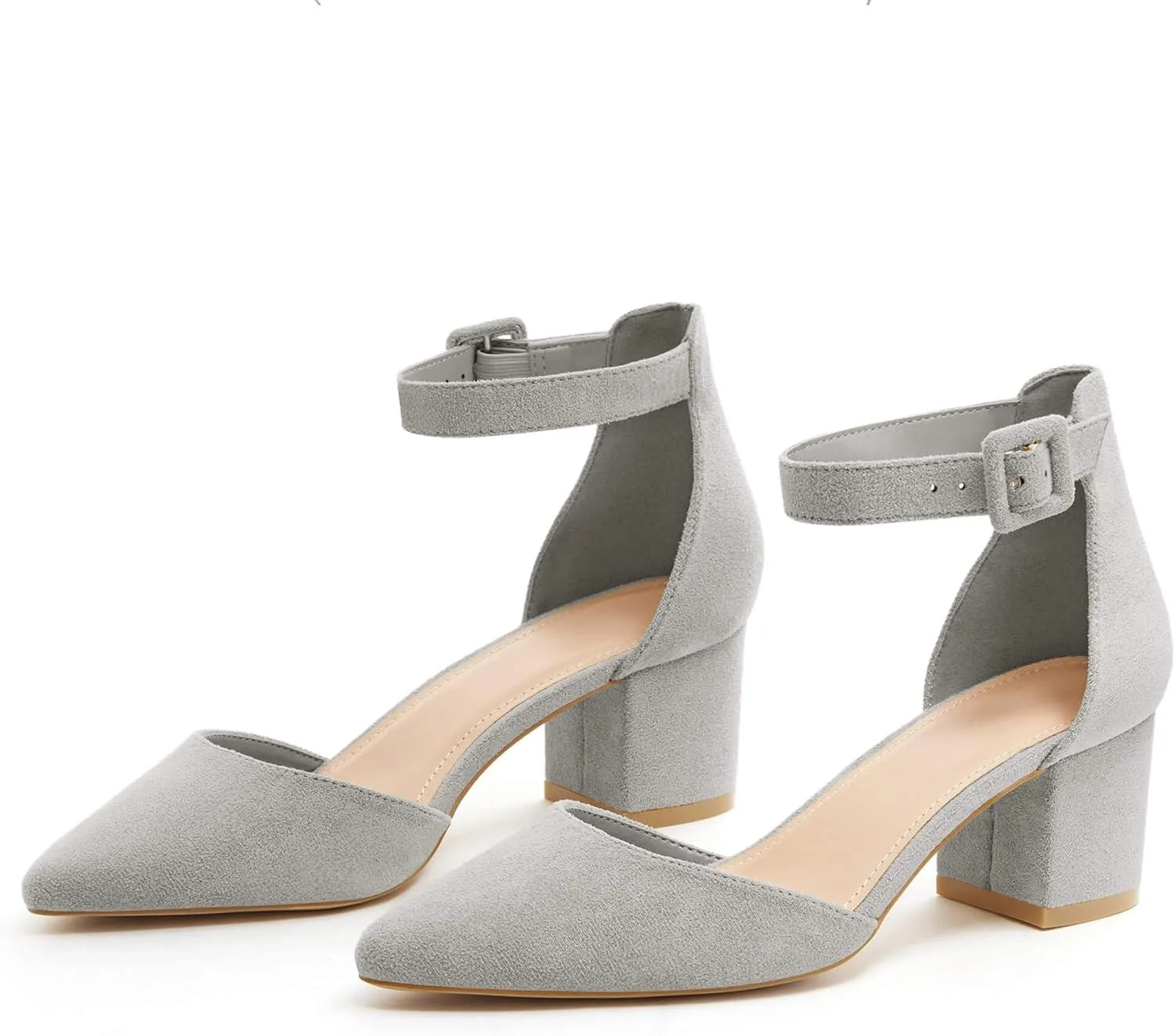 LAICIGO Women's Pointed Toe Pumps Ankle Strap Buckle Chunky Block Heel Dress D'Orsay Shoes