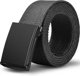 LXMY Mens Belt,Work Belts for Men,Mens Holeless Adjustable Canvas Web Cloth Fabric Belts,Black Casual Dress Business Belt