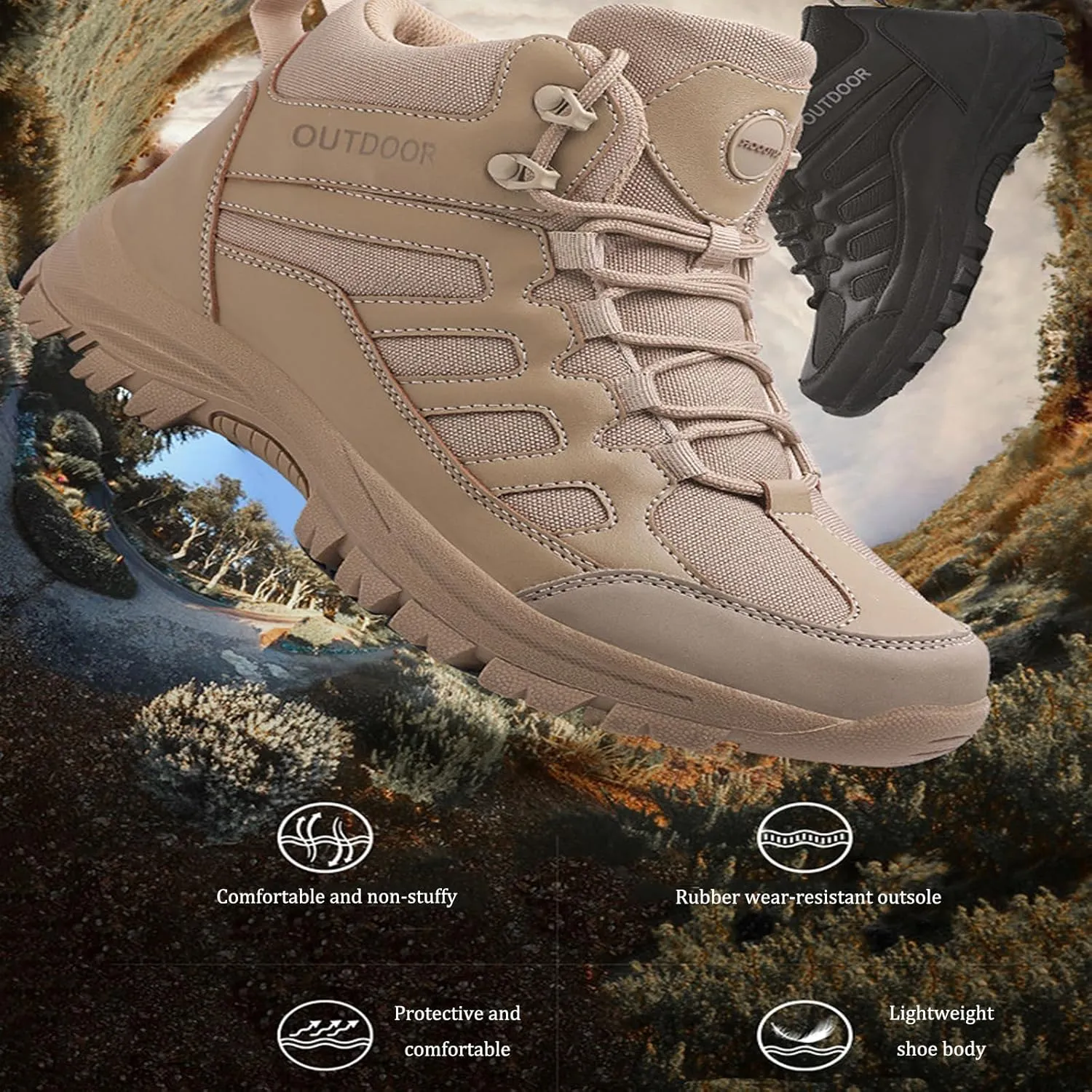 Men'S Breathable And Waterproof Outdoor Hiking Boots Comfortable, Non-Slip And Anti-Collision Toe Cap, Lightweight And Durable Hiking Military Boots Tactical Boots