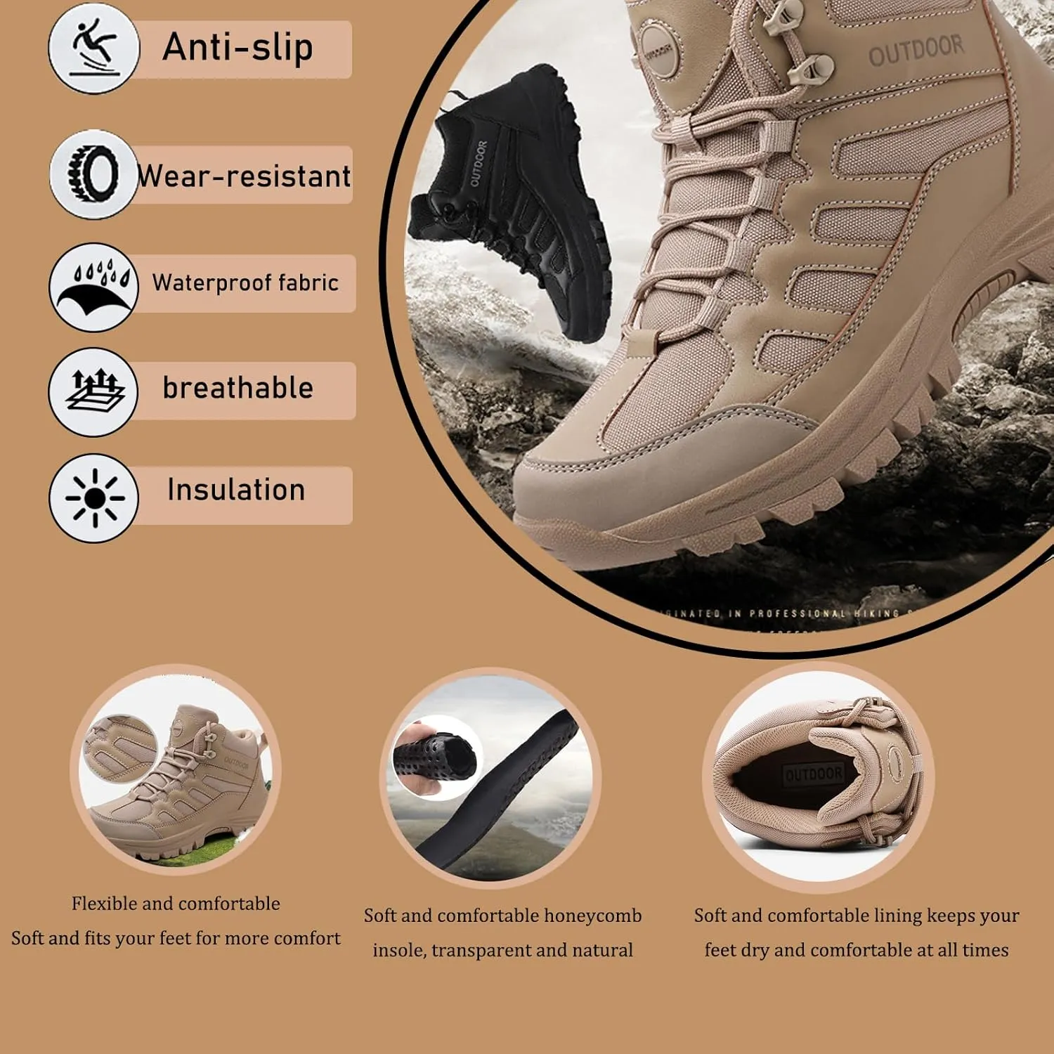Men'S Breathable And Waterproof Outdoor Hiking Boots Comfortable, Non-Slip And Anti-Collision Toe Cap, Lightweight And Durable Hiking Military Boots Tactical Boots