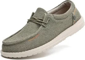 Men's Canvas Slip on Shoes Casual Hands Free Loafers Breathable Stretch Easy Walking Slip-Ons Lightweight Soft Boat Shoes