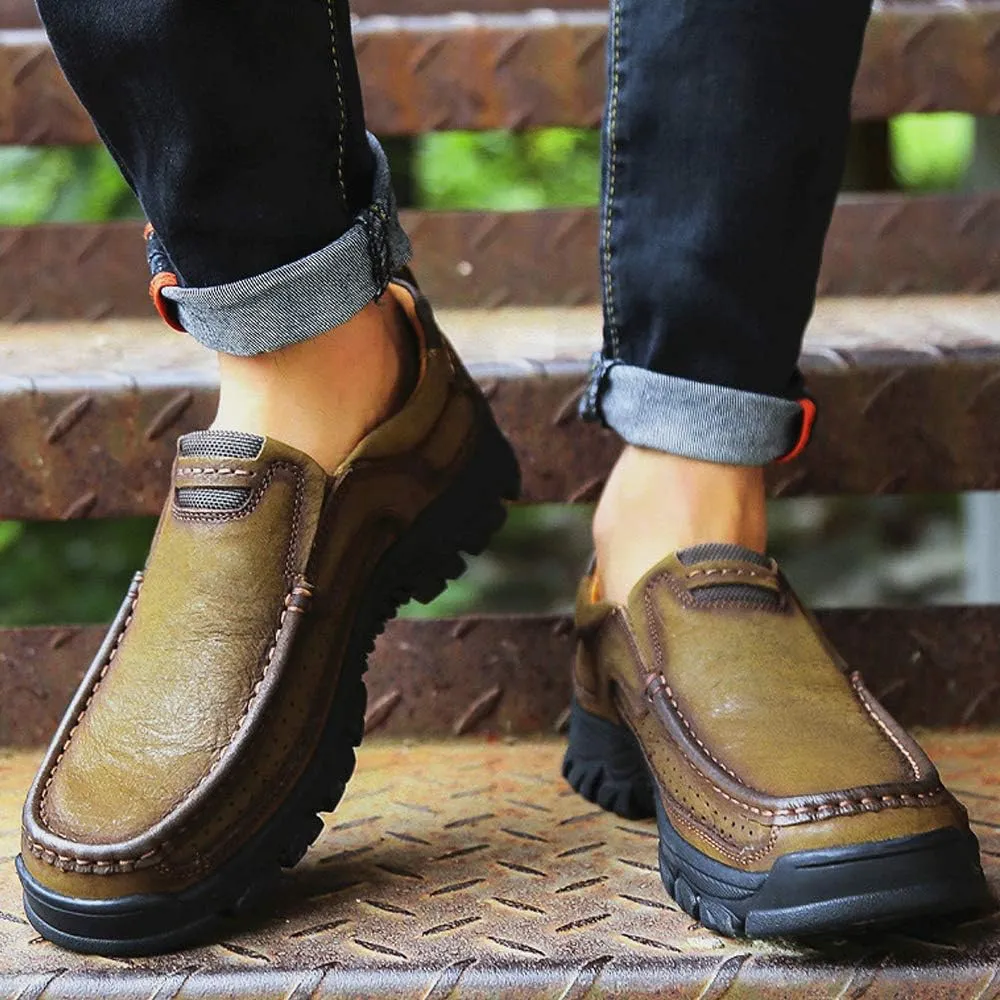 Mens Slip On Casual Shoes Leather Comfortable Walking Loafers