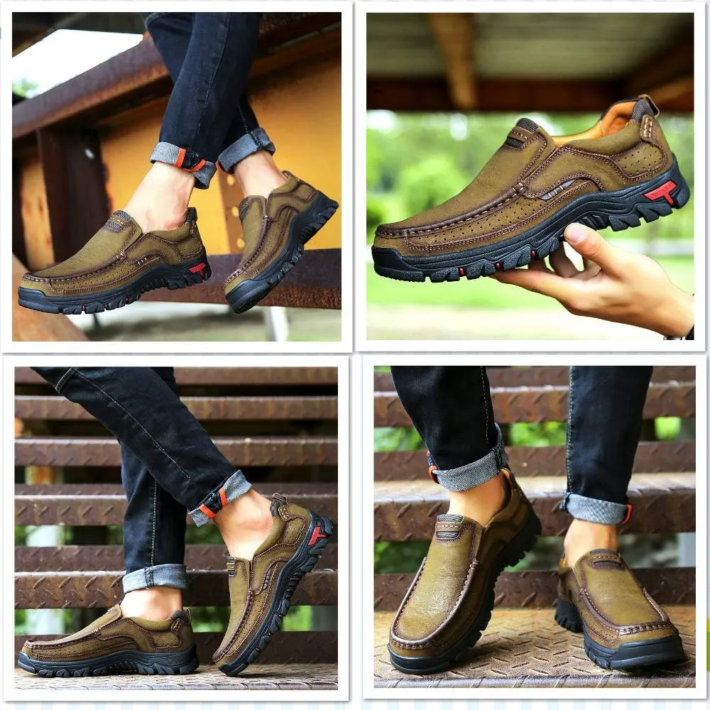Mens Slip On Casual Shoes Leather Comfortable Walking Loafers