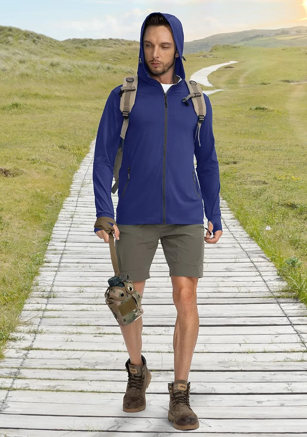 Men's UPF 50  Light Jacket Full Zip Sun Protection Hoodie Long Sleeve Sun Shirts for Men Hiking Fishing Zip Pockets