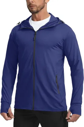 Men's UPF 50  Light Jacket Full Zip Sun Protection Hoodie Long Sleeve Sun Shirts for Men Hiking Fishing Zip Pockets