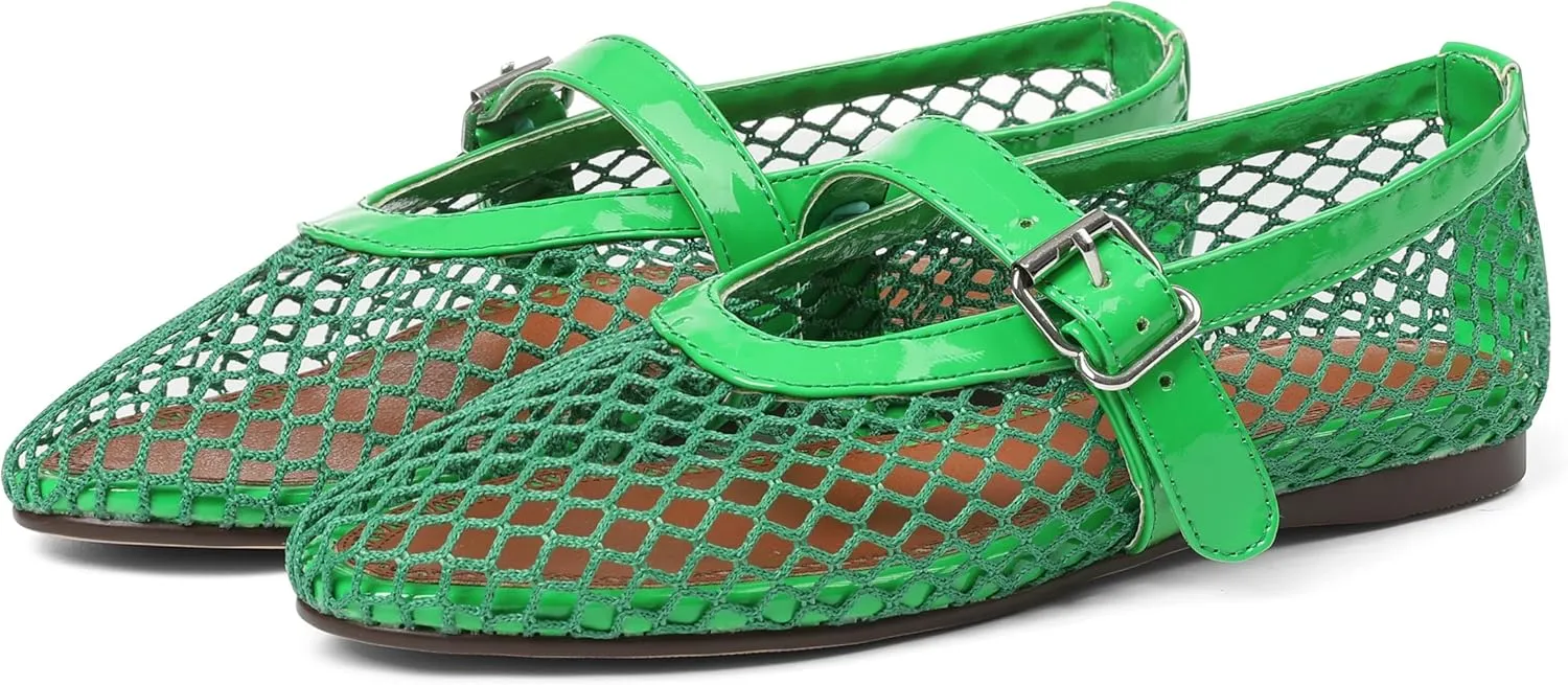 Mesh Ballet Flats for Women Round Toe Ballerina Flats Buckle Ballet Flats Shoes for Women Casual Dress Ballerina Mary Jane Flats
