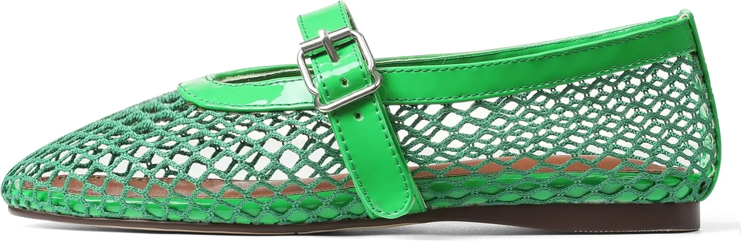 Mesh Ballet Flats for Women Round Toe Ballerina Flats Buckle Ballet Flats Shoes for Women Casual Dress Ballerina Mary Jane Flats