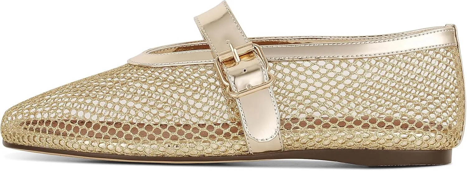Mesh Ballet Flats for Women Round Toe Ballerina Flats Buckle Ballet Flats Shoes for Women Casual Dress Ballerina Mary Jane Flats