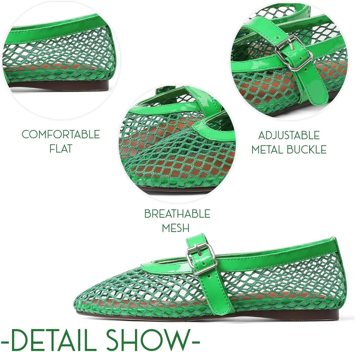 Mesh Ballet Flats for Women Round Toe Ballerina Flats Buckle Ballet Flats Shoes for Women Casual Dress Ballerina Mary Jane Flats