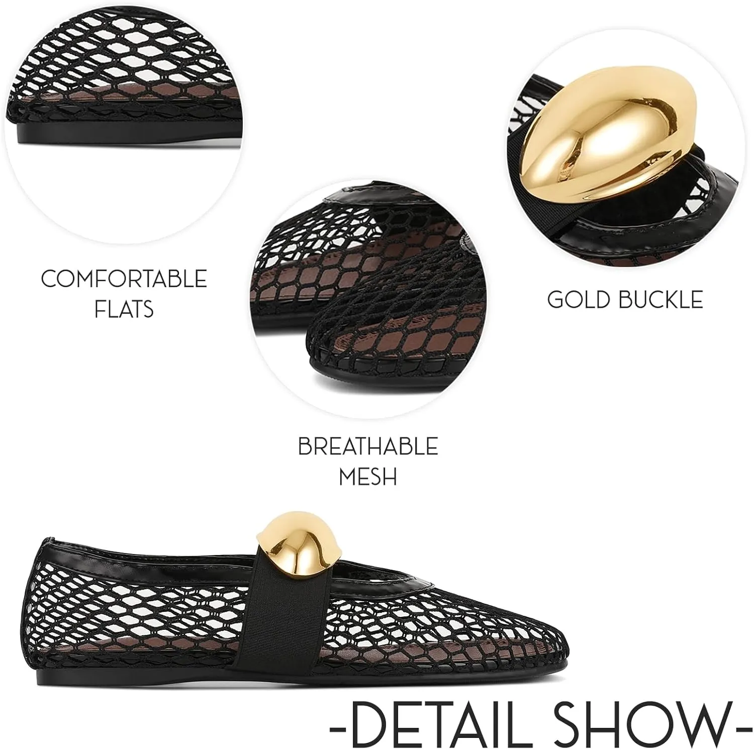 Mesh Ballet Flats for Women Round Toe Ballerina Flats Buckle Ballet Flats Shoes for Women Casual Dress Ballerina Mary Jane Flats