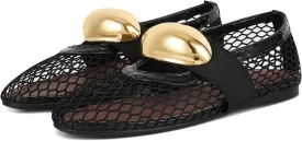 Mesh Ballet Flats for Women Round Toe Ballerina Flats Buckle Ballet Flats Shoes for Women Casual Dress Ballerina Mary Jane Flats