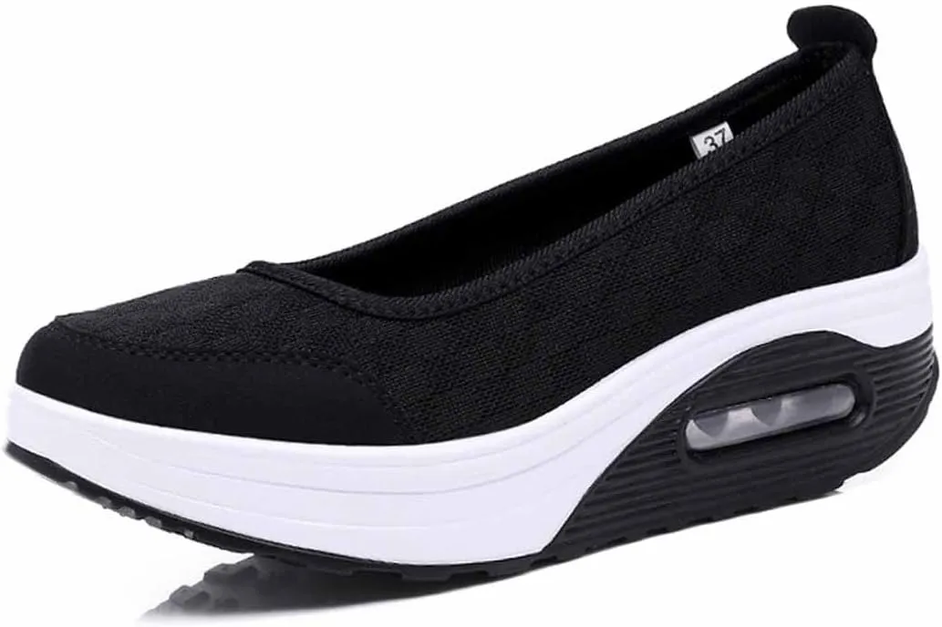 MSYINGL Women Wedge Shoes,Breathable Mesh Platform Slip ON Casual Walking Sneakers,Anti-Slip Comfortable Platform Loafers