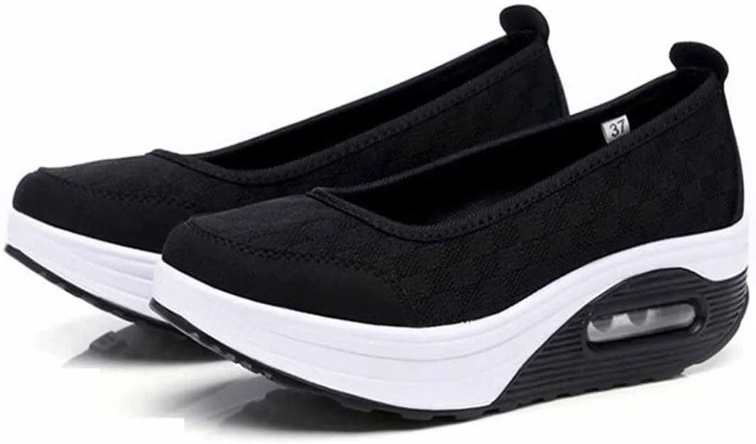 MSYINGL Women Wedge Shoes,Breathable Mesh Platform Slip ON Casual Walking Sneakers,Anti-Slip Comfortable Platform Loafers