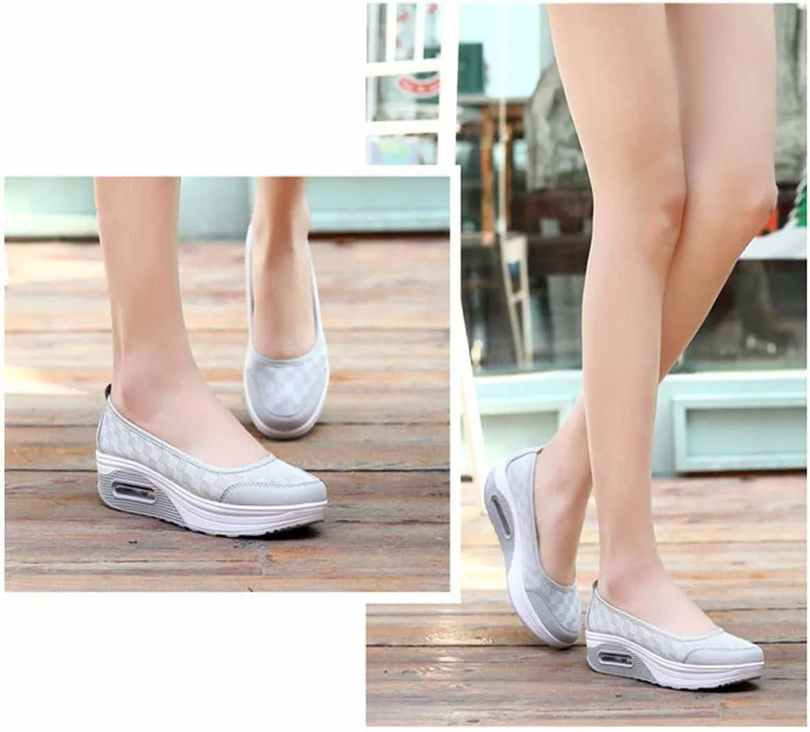 MSYINGL Women Wedge Shoes,Breathable Mesh Platform Slip ON Casual Walking Sneakers,Anti-Slip Comfortable Platform Loafers