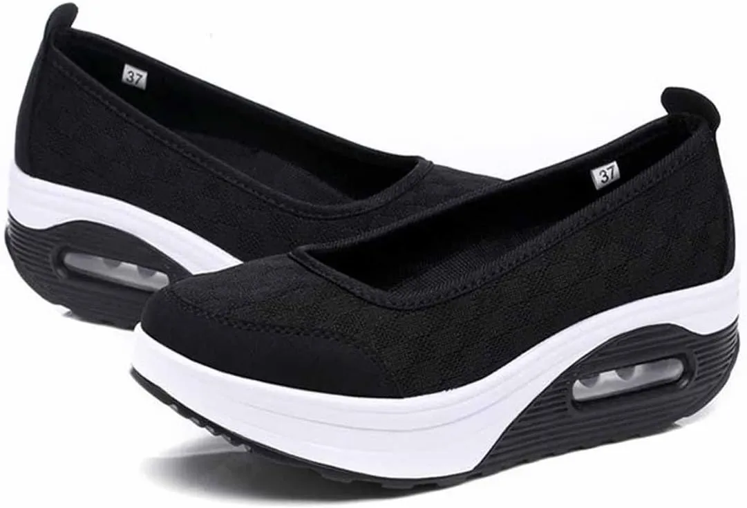 MSYINGL Women Wedge Shoes,Breathable Mesh Platform Slip ON Casual Walking Sneakers,Anti-Slip Comfortable Platform Loafers
