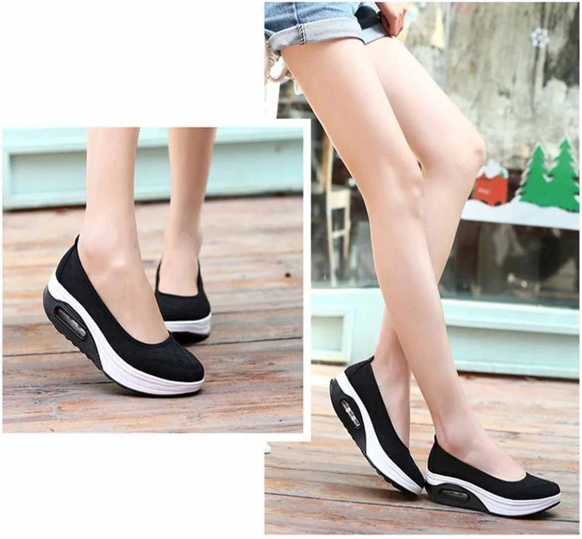 MSYINGL Women Wedge Shoes,Breathable Mesh Platform Slip ON Casual Walking Sneakers,Anti-Slip Comfortable Platform Loafers