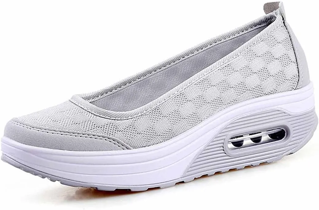 MSYINGL Women Wedge Shoes,Breathable Mesh Platform Slip ON Casual Walking Sneakers,Anti-Slip Comfortable Platform Loafers